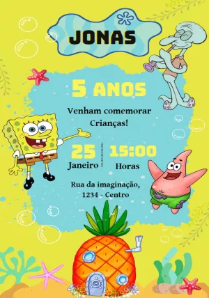 Convite de Aniversário Bob Esponja para Editar Online