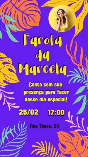 Convite Aniversário Farofa Tropical com Foto para Editar