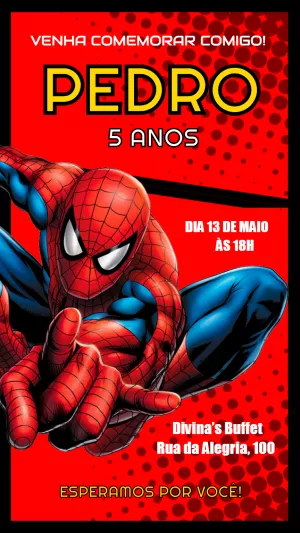 Convite de Aniversário Homem Aranha para Editar Online