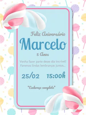 Convite de Aniversário Marshmallow para Editar Online
