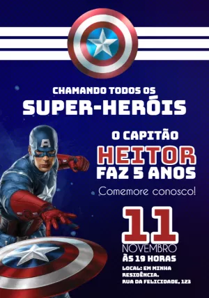 Convite de Aniversário Capitão América para Editar Online