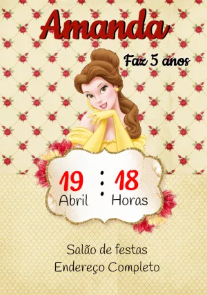 Convite Aniversário A Bela e a Fera para Editar Online