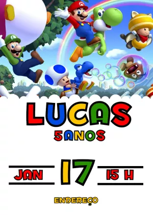 Convite de Aniversário Super Mario Bros Editável Online
