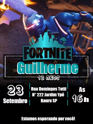 Convite Aniversário Fortnite com Personagem para Editar Online