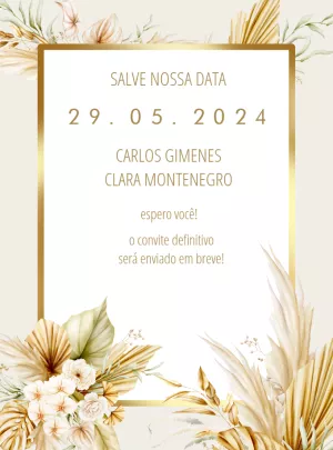 Convite Save the Date Casamento Boho Dourado para Editar