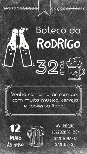 Convite de Aniversário Boteco Chalkboard para Editar Online