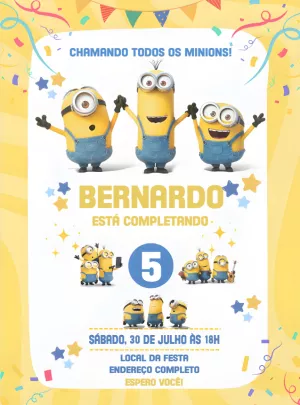 Convite de Aniversário Minions para Editar Online