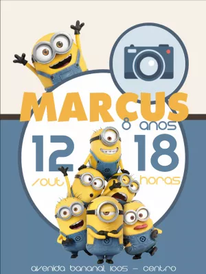 Convite de Aniversário Minions com Foto para Editar Online