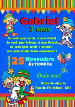 Convite de Aniversário Patati Patatá para Editar Online