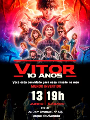 Convite Aniversário Stranger Things Mundo Invertido para Editar
