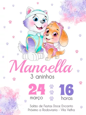 Convite Aniversário Skye e Everest Patrulha Canina para Editar