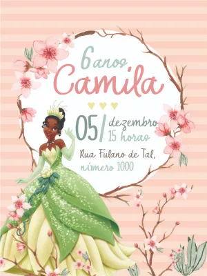 Convite de Aniversário Princesa Tiana para Editar Online