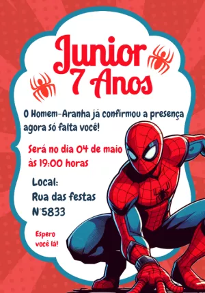 Convite de Aniversário Homem Aranha para Editar Online