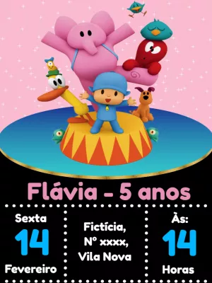 Convite Aniversário Pocoyo e sua Turma para Editar Online