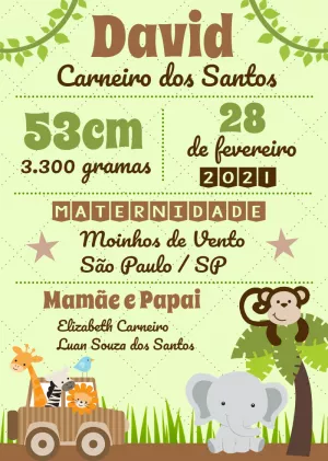 Quadro de Nascimento Bebê Safari para Editar Online