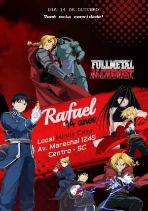 Convite de Aniversário Fullmetal Alchemist para Editar Online