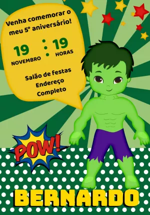 Convite de Aniversário Hulk Cute Baby para Editar Online