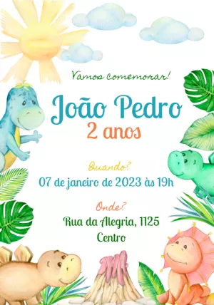 Convite de Aniversário Dinossauro Cute para Editar Online