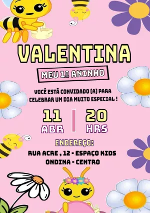 Convite de Aniversário Abelhinha Fofa para Editar Online