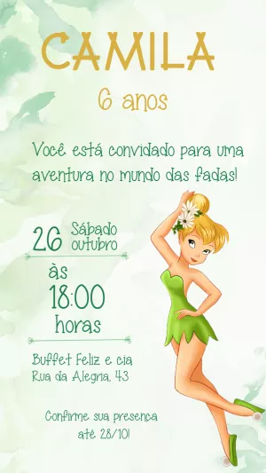 Convite de Aniversário Tinker Bell Sininho para Editar Online
