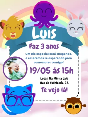 Convite de Aniversário Bolofofos com Foto para Editar Online