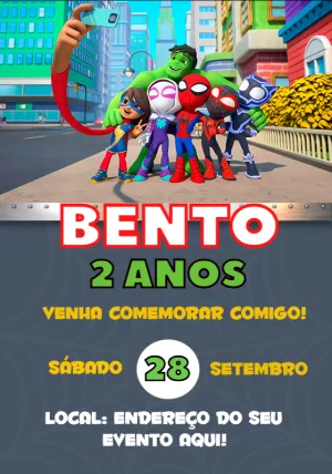 Convite de Aniversário Spidey e seus Amigos para Editar Online