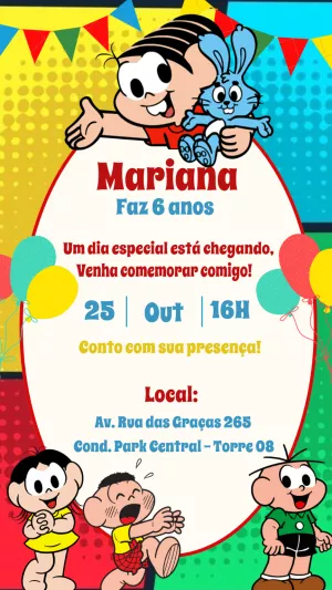 Convite de Aniversário Turma da Mônica para Editar Online