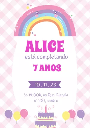 Convite de Aniversário Arco-íris Fofo para Editar Online
