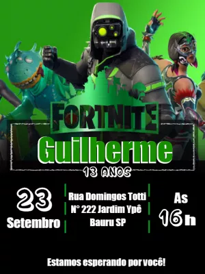 Convite de Aniversário Fortnite com Personagens para Editar