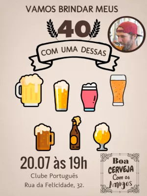 Convite de Aniversário Cerveja com Foto para Editar Online