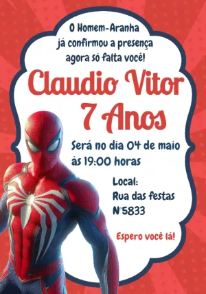 Convite de Aniversário Homem Aranha para Editar Online