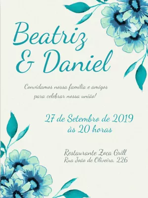 Convite de Casamento Floral Azul Tiffany para Editar Online