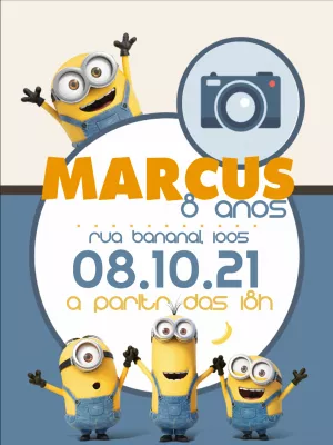 Convite de Aniversário Minions com Foto para Editar Online
