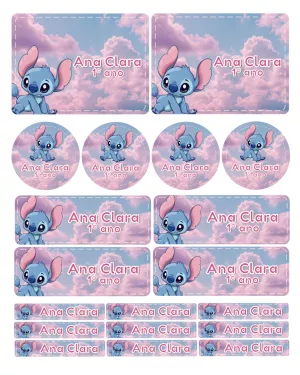 Kit de Etiquetas Escolares Stitch para Editar Online