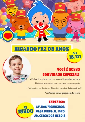 Convite Aniversário Plim Plim com Foto para Editar Online