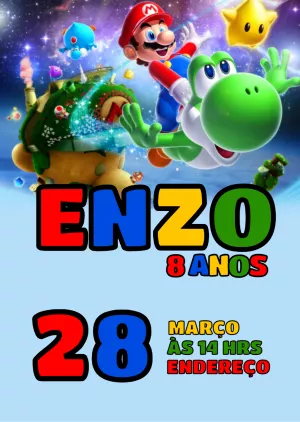 Convite Aniversário Super Mario Bros para Editar Online