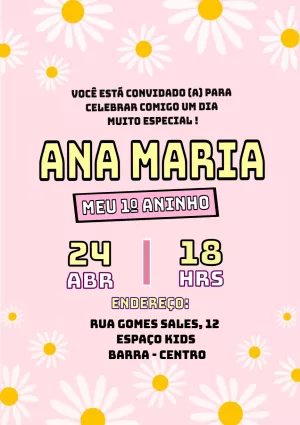 Convite de Aniversário Margarida Floral para Editar Online