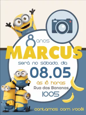 Convite de Aniversário Minions com Foto para Editar Online
