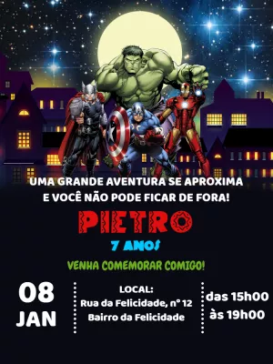 Convite de Aniversário Vingadores para Editar Online