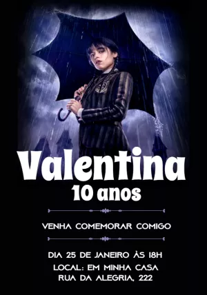Convite de Aniversário Wandinha Addams para Editar Online