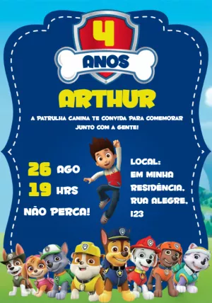 Convite Aniversário Patrulha Canina com Filhotes para Editar