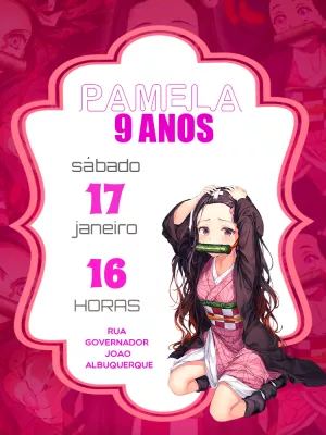 Convite de Aniversário Nezuko Demon Slayer para Editar Online