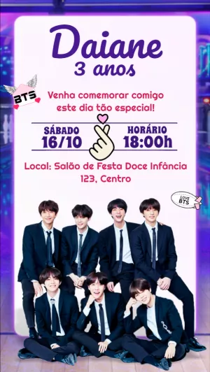 Convite Aniversário BTS K-pop para Editar Online