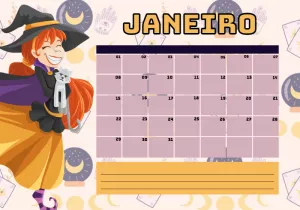 Planner Mensal Bruxinha Mágica para Editar Online