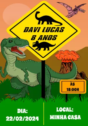 Convite de Aniversário Dinossauro Jurássico para Editar Online