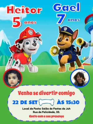 Invito di compleanno Paw Patrol – Statico – Pedro Henrique