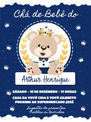 Convite Chá de Bebê Ursinho Príncipe para Editar Online