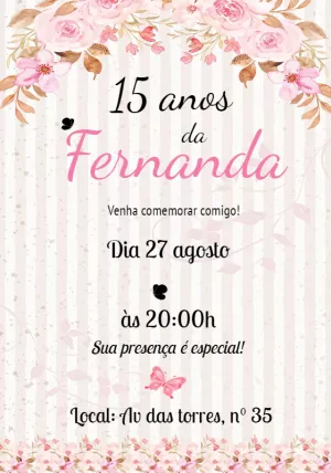 Convite 15 Anos Floral Delicado para Editar Online