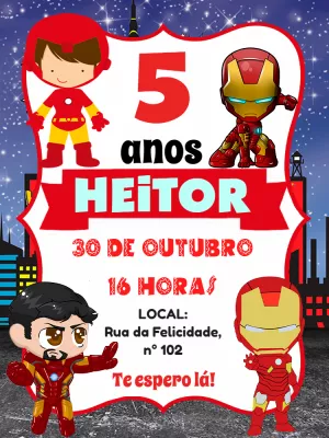Convite Aniversário Homem de Ferro para Editar Online