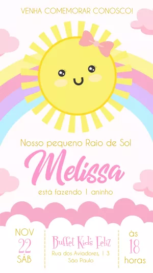 Convite Aniversário Raio de Sol para Editar Online